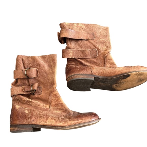 Steven By Steve Madden Shoes - STEVEN by Steve Madden Brown Distressed Leather Ankle  Moto Women's Size 6